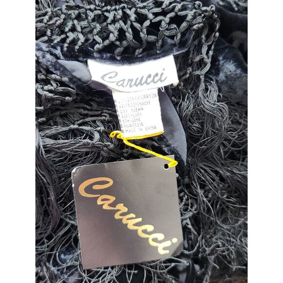 NWT Carucci Vintage Silk Burnout Velvet Piano Fringe Square Wrap Black Witchy - Picture 6 of 6